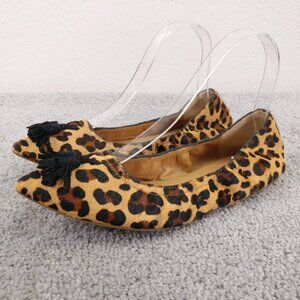 J Crew Pointed Toe Flats Womens 6.5 Shoes Animal Print Calf Hair Slip On